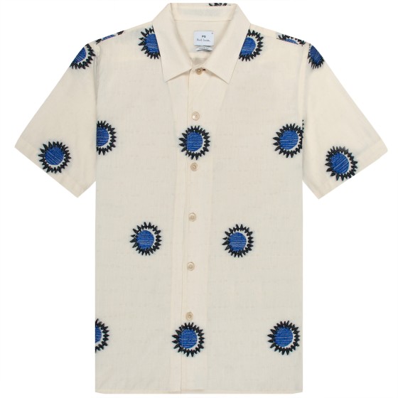 Paul Smith SS Embroidered Sunflower Shirt Off-White/ Blue