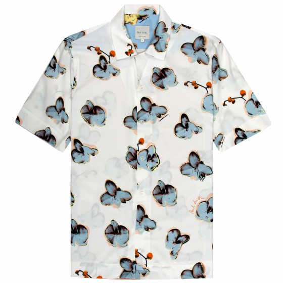 Paul Smith Orchid Printed SS Shirt White/ Blue