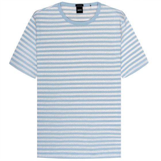 HUGO BOSS Tiburt Striped Linen T-Shirt Sky Blue/White