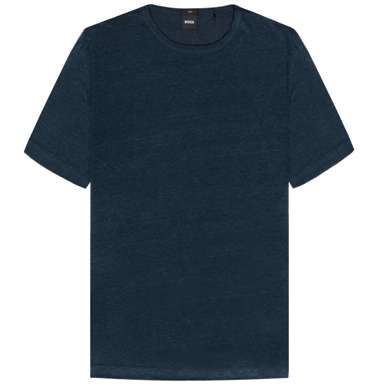 HUGO BOSS Tiburt Linen Crew Neck T-Shirt Dark Blue