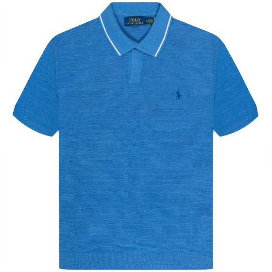 Polo Ralph Lauren Textured Cotton-Linen Knitted Polo Bright Navy