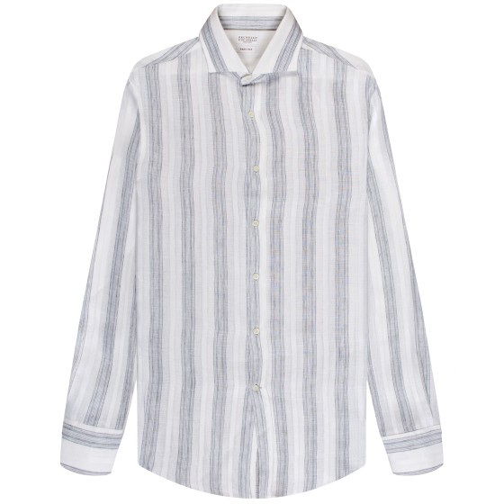 BRUNELLO CUCINELLI Striped Linen Shirt Grey