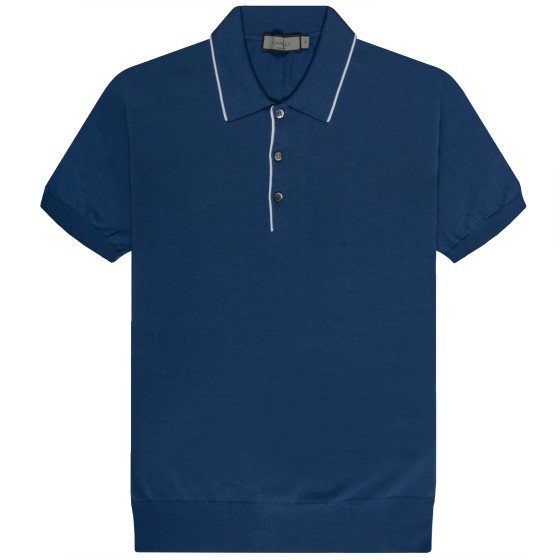 Canali Cotton Polo With Piping Sky Blue