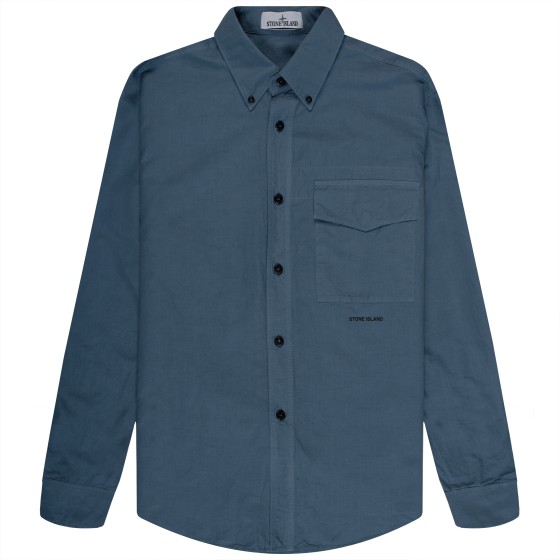 Stone Island LS Cotton Linen Shirt Blue