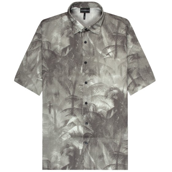 Emporio Armani Feather Patterned SS Shirt Grey