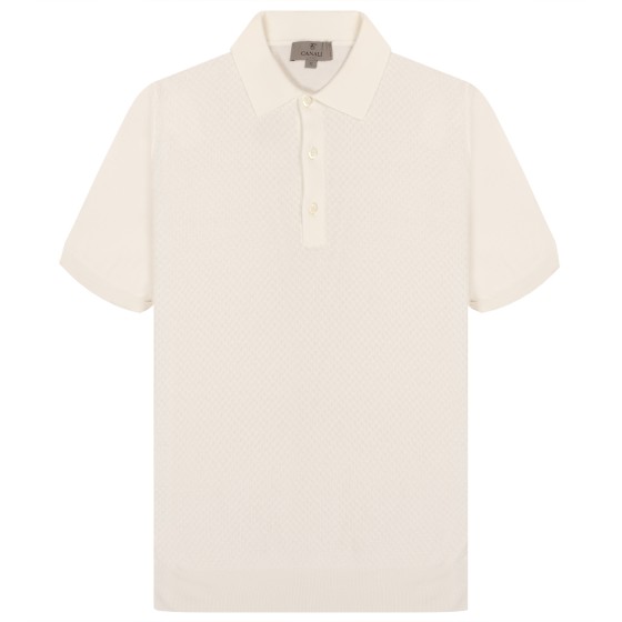 Canali Textured Weave SS Polo White