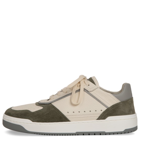 BRUNELLO CUCINELLI Grained Calfskin And Washed Suede Basket Trainers Olive/White