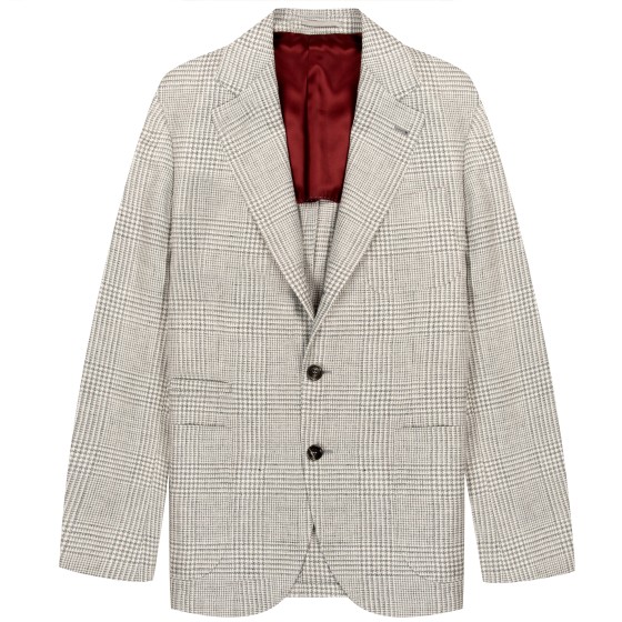 BRUNELLO CUCINELLI Prince Of Wales Deconstructed Patch Pocket Blazer Grey