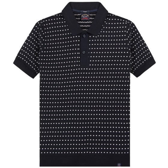 Paul & Shark Square Patterned Knitted SS Polo Navy