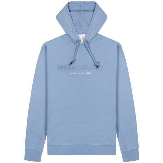 BRUNELLO CUCINELLI Techno Cotton French Terry Embroided Hooded Sweatshirt Azure