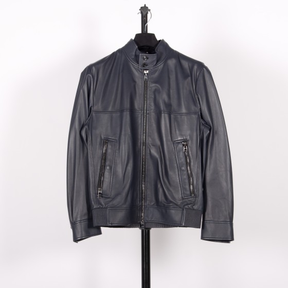 BOSS T-Mailor Full Zip Leather Jacket Dark Blue