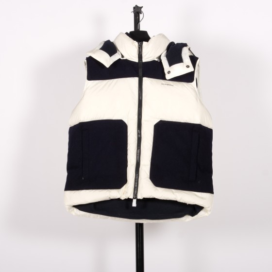 Emporio Armani Patched Hooded Gilet Bianco/Navy