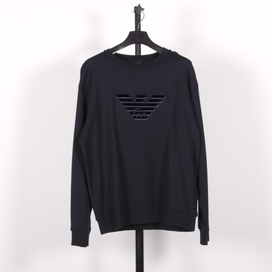 Emporio Armani Velvet Shadowed Eagle Sweatshirt Navy Aquila