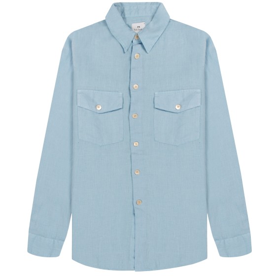 Paul Smith PS Regular Fit LS Double Pocket Linen Shirt Light Blue