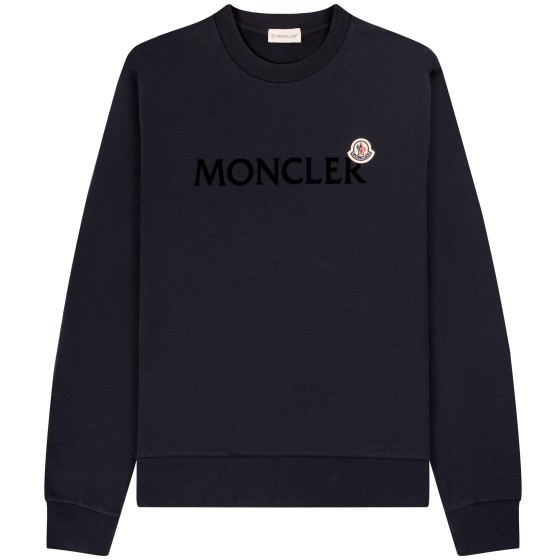 Moncler Felt Signature Logo Crewneck Sweatshirt Night Blue