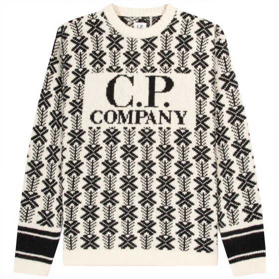 C.P. Company Wool Jacquard Logo Knit White