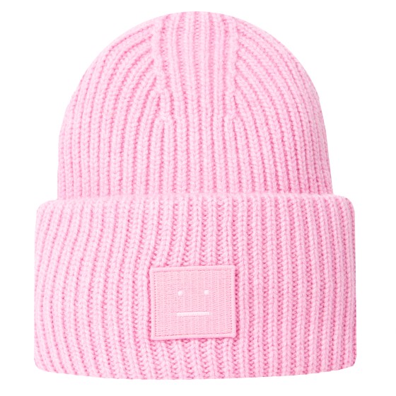 Acne Studios Ribbed Face Logo Beanie Bubble Pink