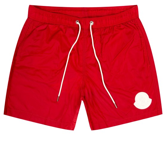 Moncler Rubber Logo Drawcord Swim Shorts Scarlet Red