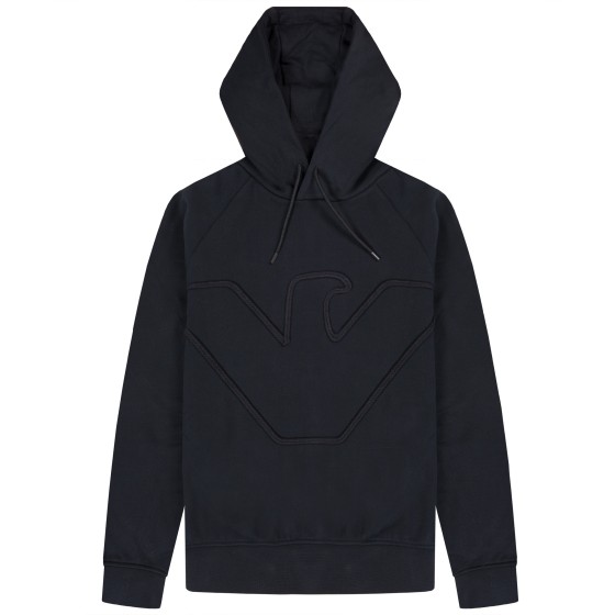 Emporio Armani Oversized Rope Effect Embroided Eagle Hoodie Navy