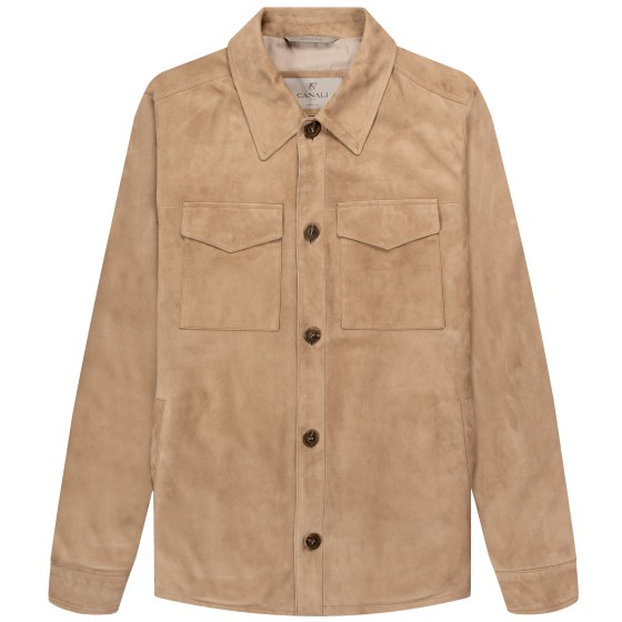 Canali Buttoned Safari Suede Jacket Taupe