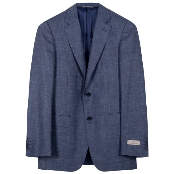 Canali Linen And Wool Textured Blazer Blue