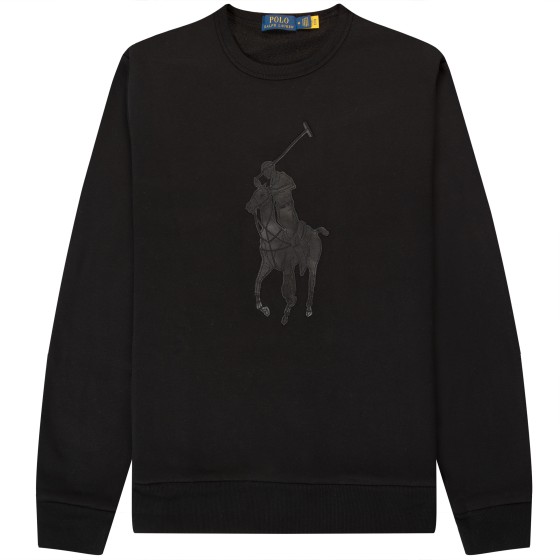 Polo Ralph Lauren Leather Pony Logo Crewneck Sweatshirt Black