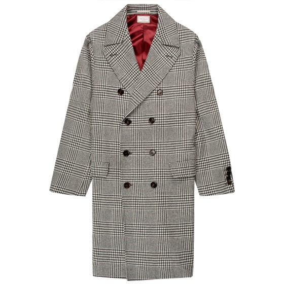 BRUNELLO CUCINELLI DB Prince Of Wales Checked Wool Overcoat Black/White