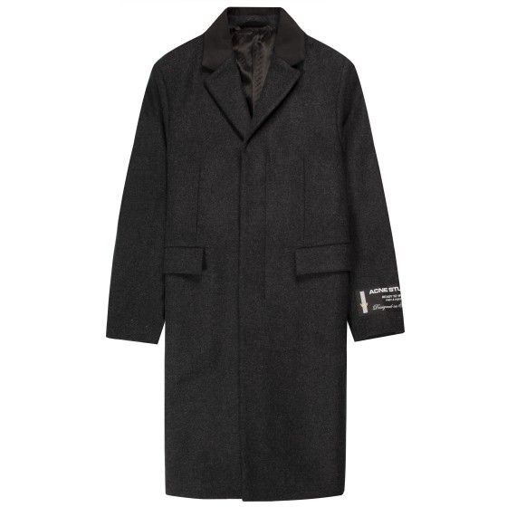 Acne Studios Single Breasted Wool Blend Coat Dark Grey Melange