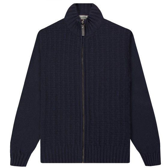 Canali Full Zip Textured Knit Navy