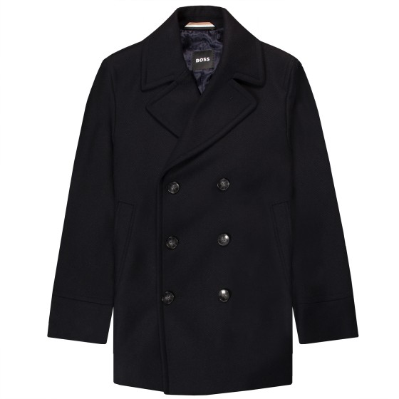 HUGO BOSS H-Hyde-Peacoat Relaxed Fit Double Breasted Coat Dark Blue