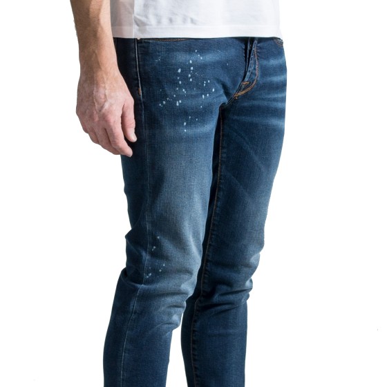 Jacob Cohën Handmade Tailored Paint Splatter Jeans Mid Wash