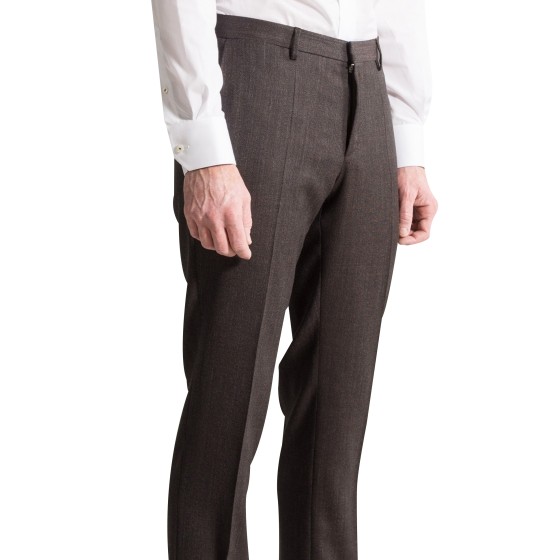 Hugo Boss 'T-Gleeve1' Luxury Micro Checked Wool Trousers Brown