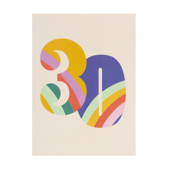 RASPBERRY BLOSSOM '30' Rainbow Colourful Birthday Card