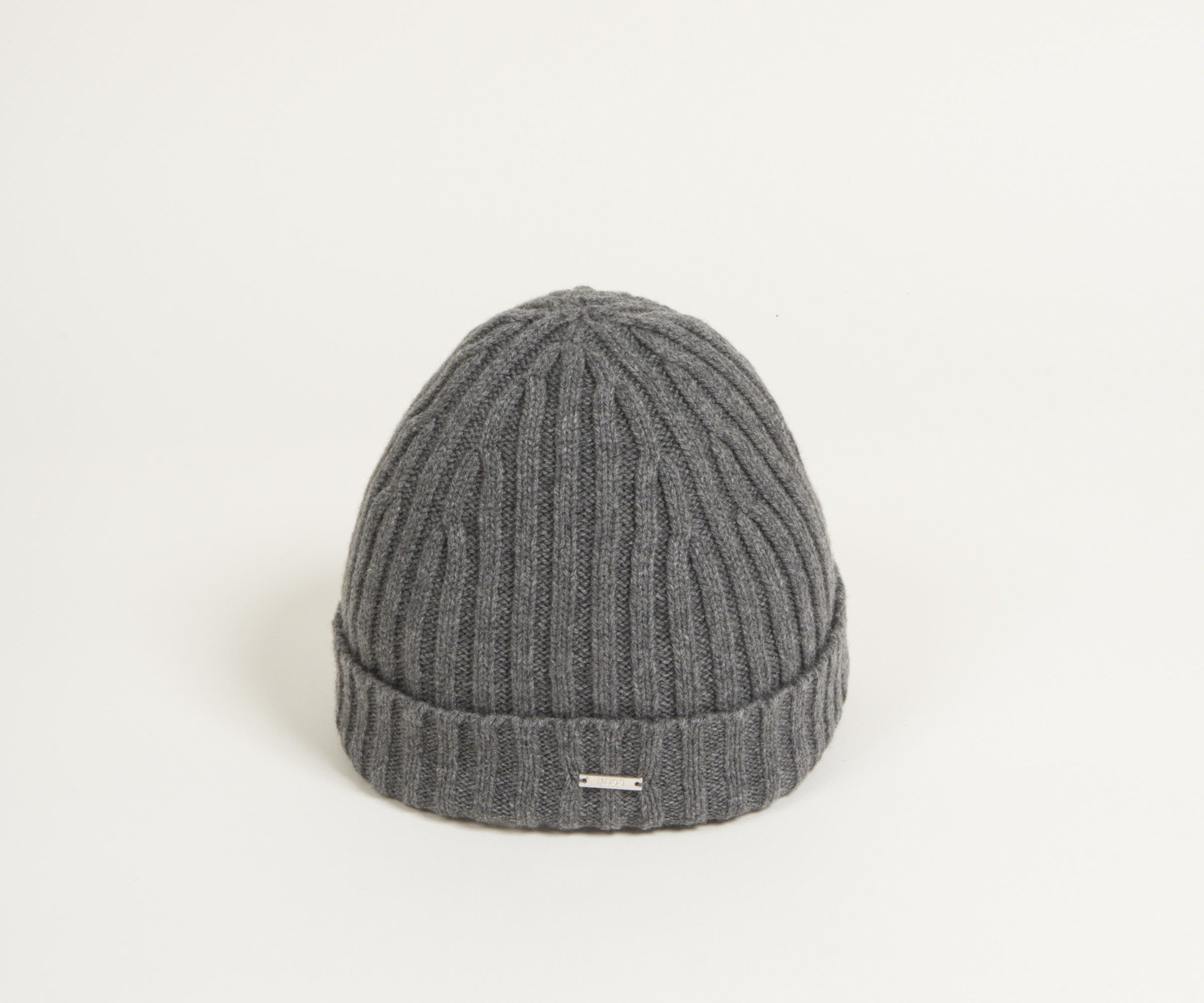 Hugo Boss 'T-Benzo' Cashmere Classic Ribbed Beanie Hat Grey