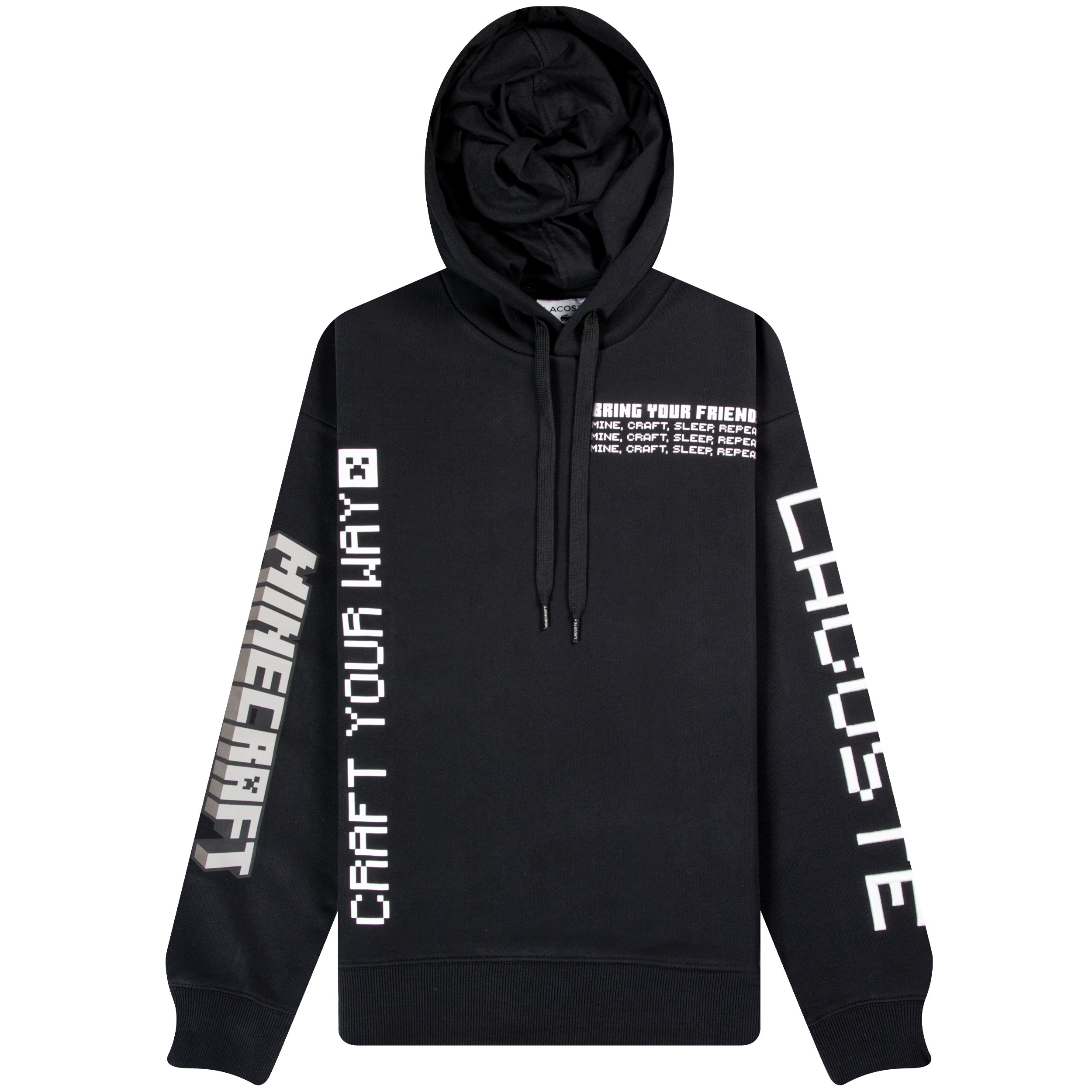 Lacoste X Minecraft 'Monochrome' Printed Loose Fit Hoodie Black