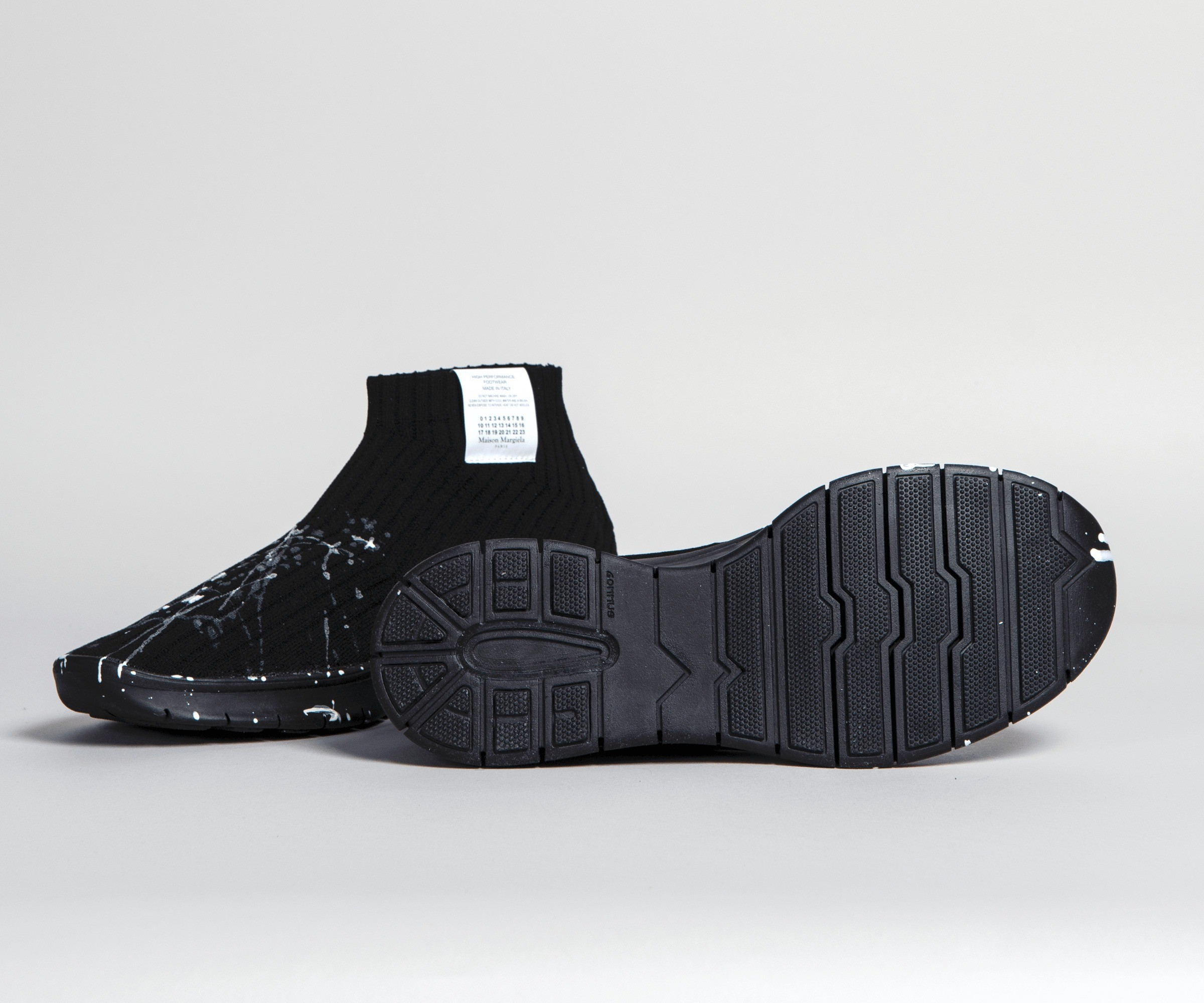 Maison Margiela Black Paint Splatter Sock Sneakers for Men
