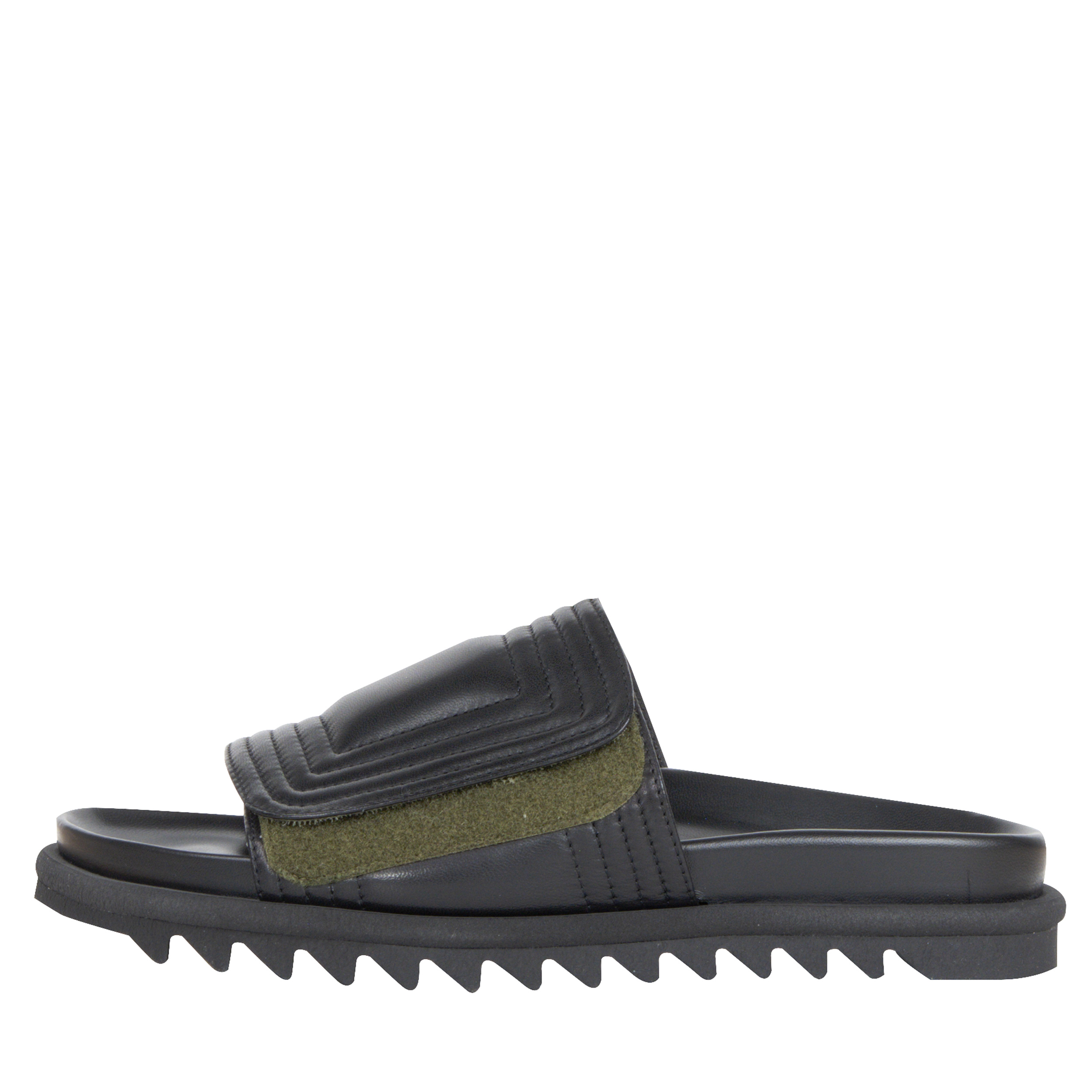 Dries Van Noten ’Leather Velcro’ Strap Slides Black