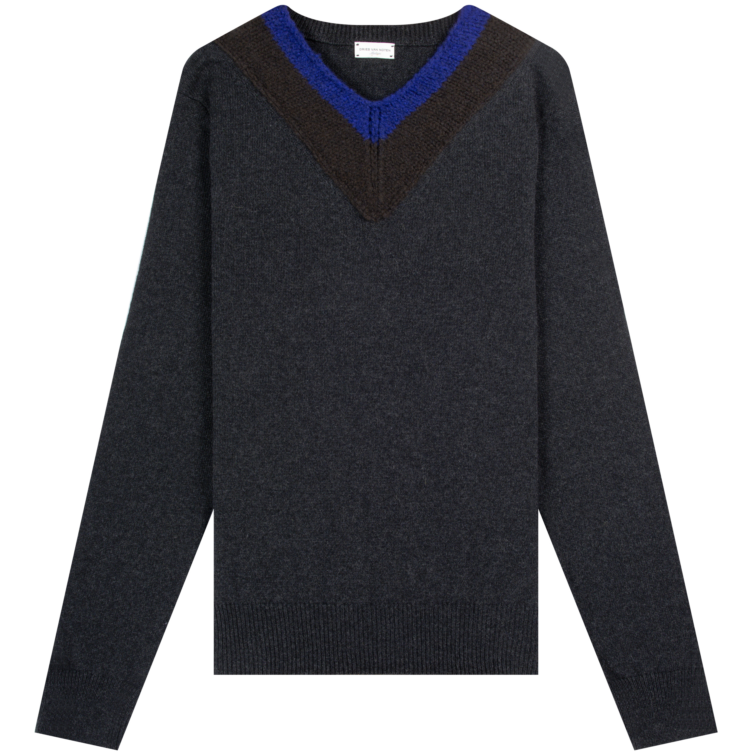 Dries Van Noten ’Knitted Detail’ V-Neck Blue/Brown/Dark Grey