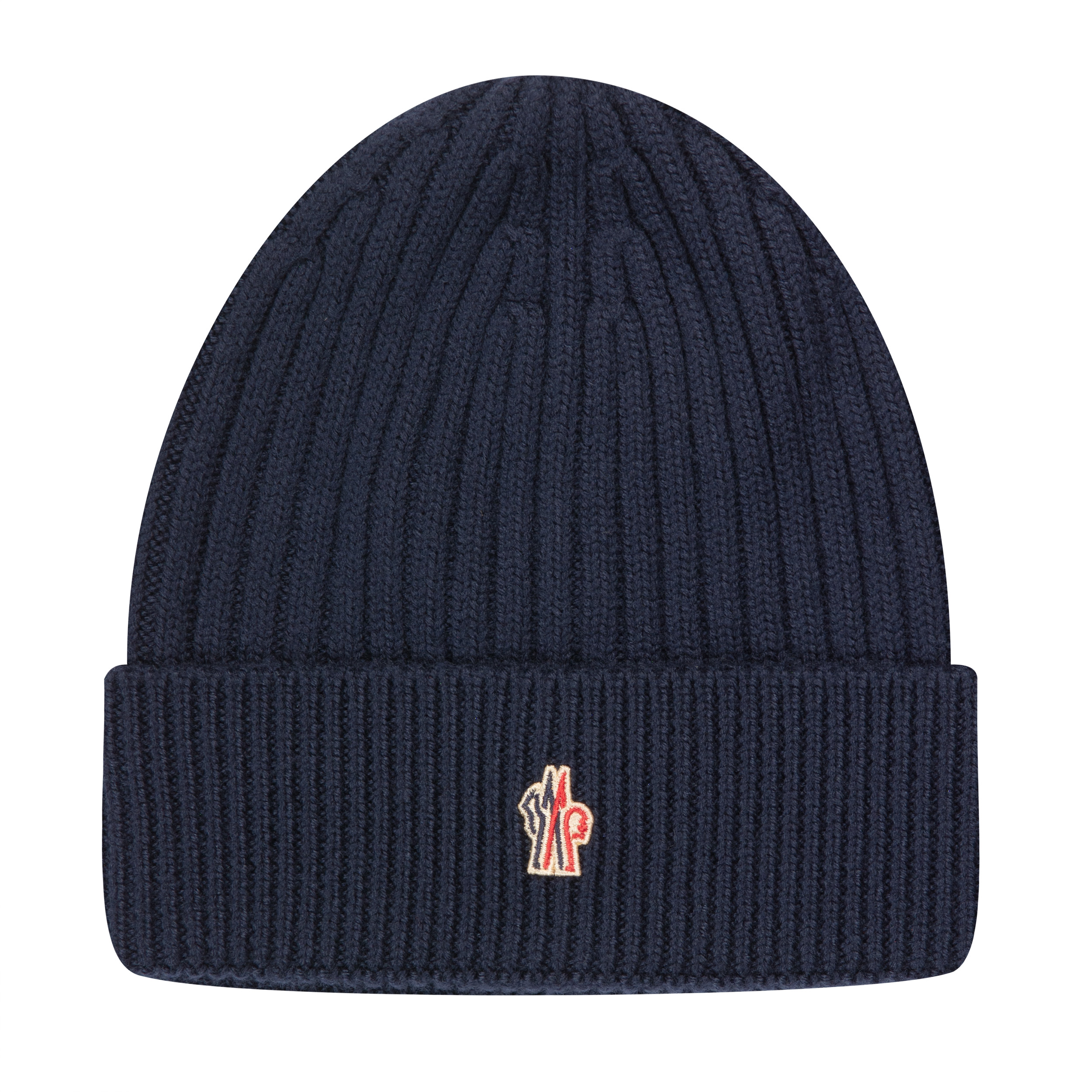 Moncler Grenoble Mini Logo Patch Ribbed Knit Beanie Night Blue