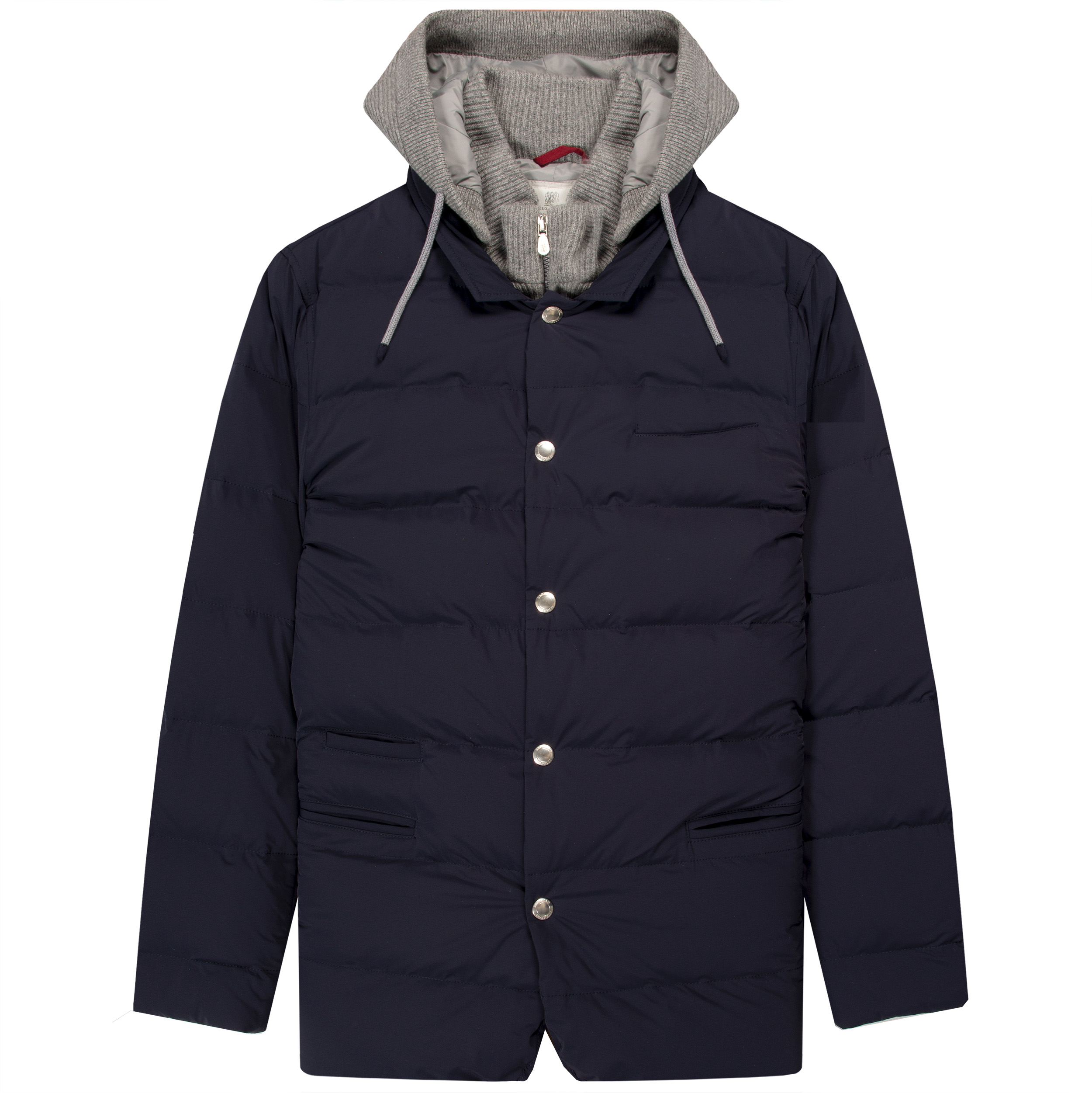 BRUNELLO CUCINELLI Bonded Nylon Blazer Style Down Jacket With Detachable Hood Navy