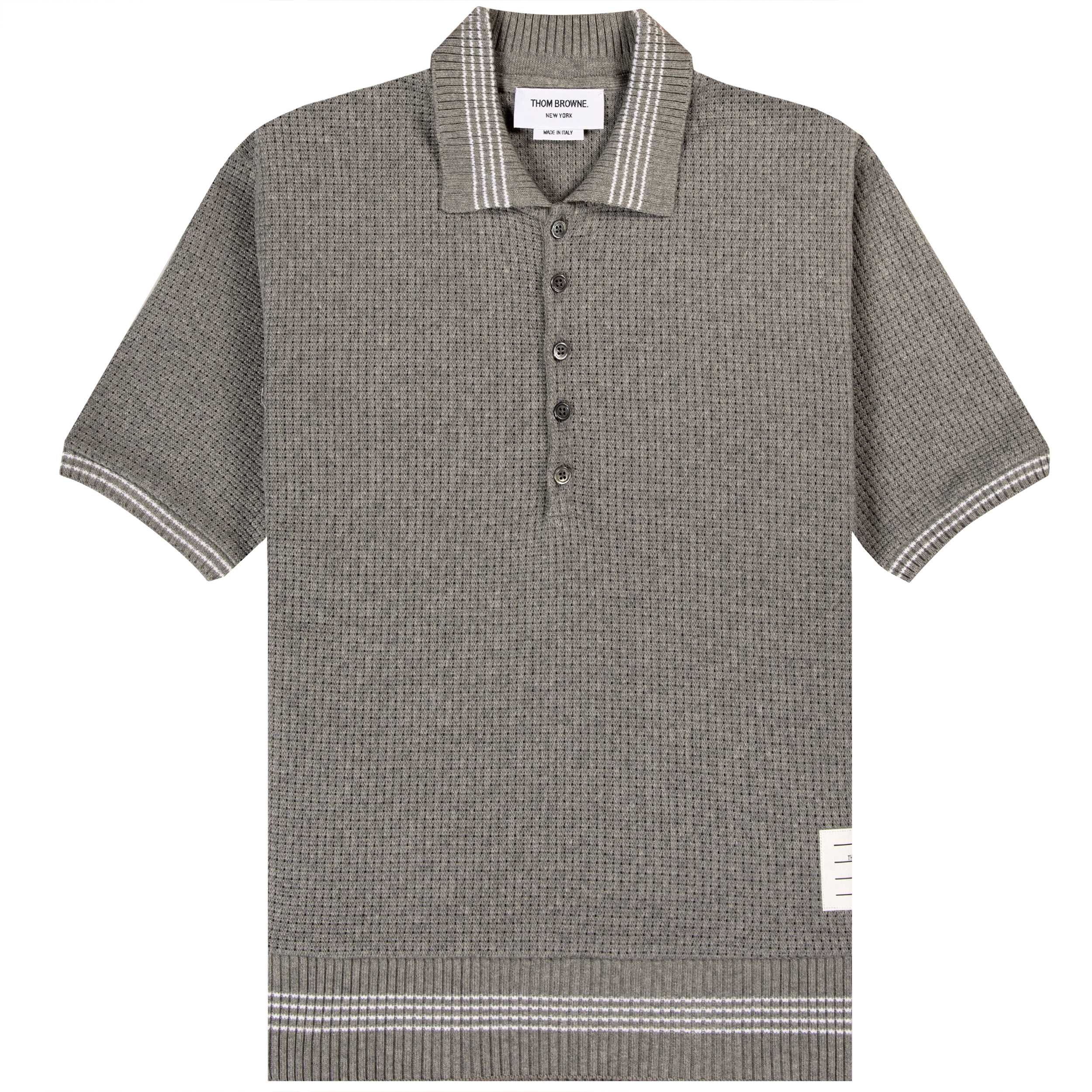 Thom Browne Open Stitch Waffle Tipping Polo Light Grey