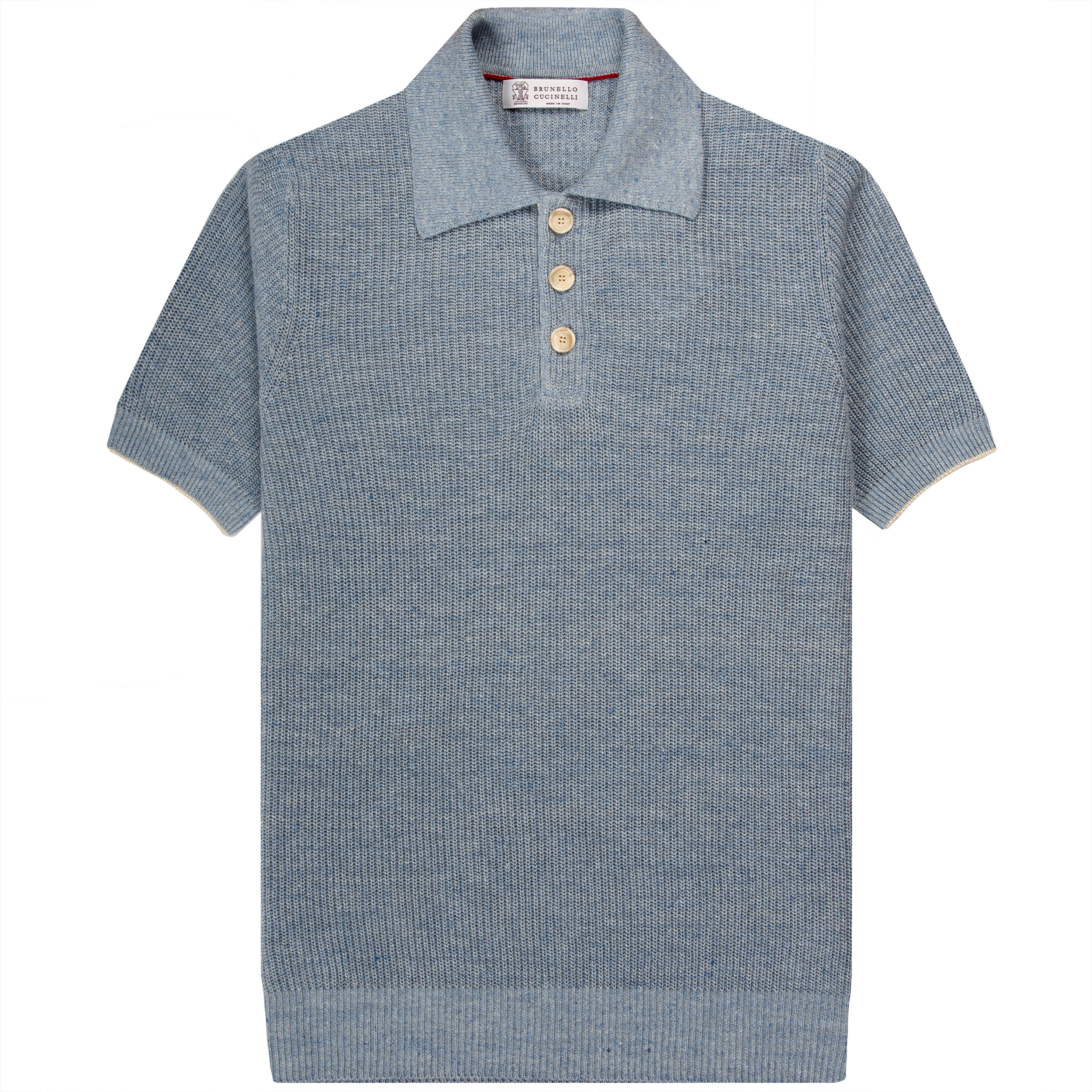 BRUNELLO CUCINELLI Ribbed Large Buttoned Polo Sky Blue