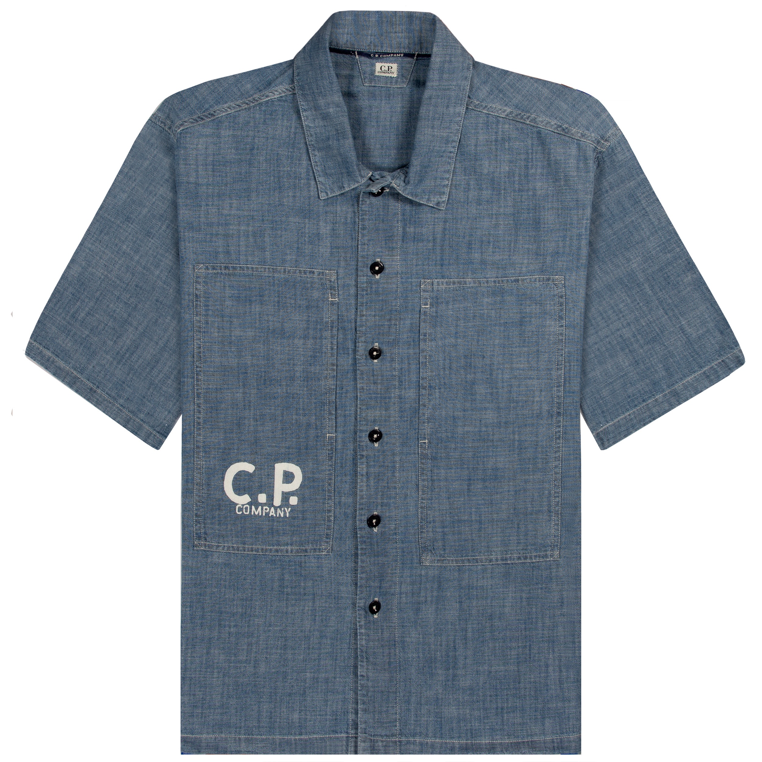 C.P. Company Chambray Painted Logo Shirt Stone Bleach