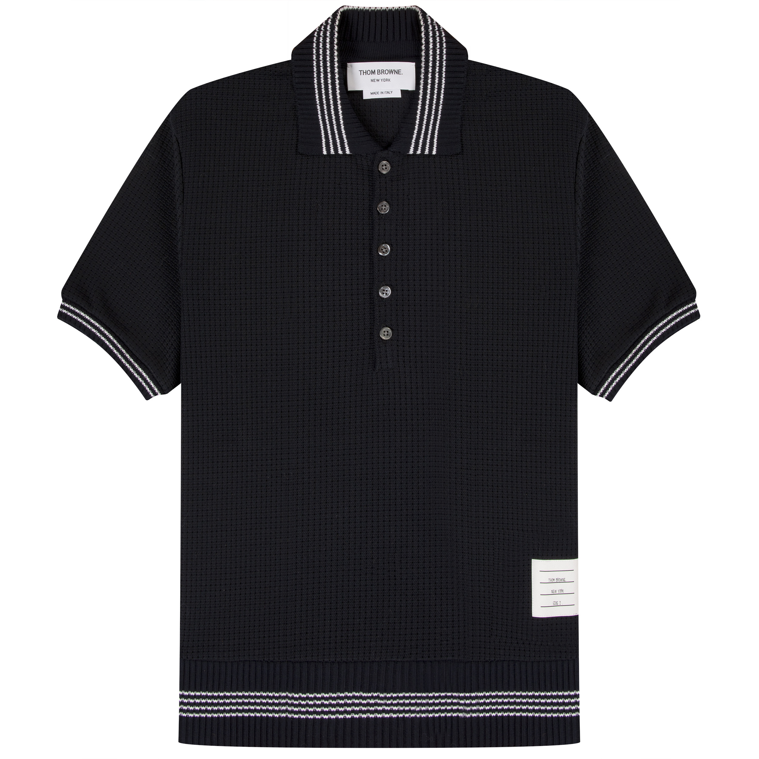 Thom Browne Open Stitch Waffle Tipping Polo Navy