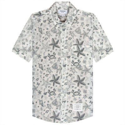 Thom Browne All Over Sealife Gem Printed Shirt White/ Grey Thom Browne All Over Sealife Gem Printed Shirt White/ Grey