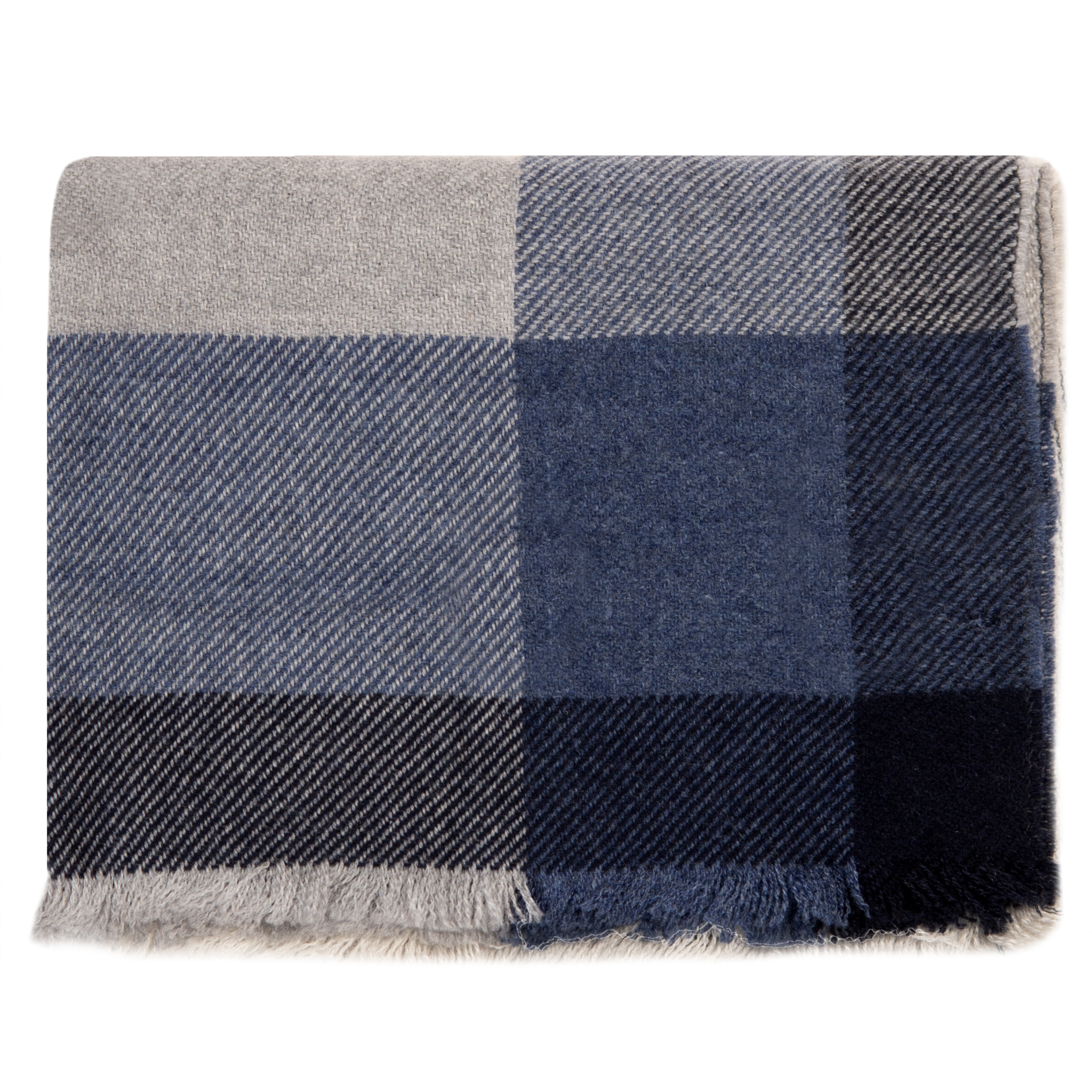 BRUNELLO CUCINELLI Check Wool Scarf Grey/Blue