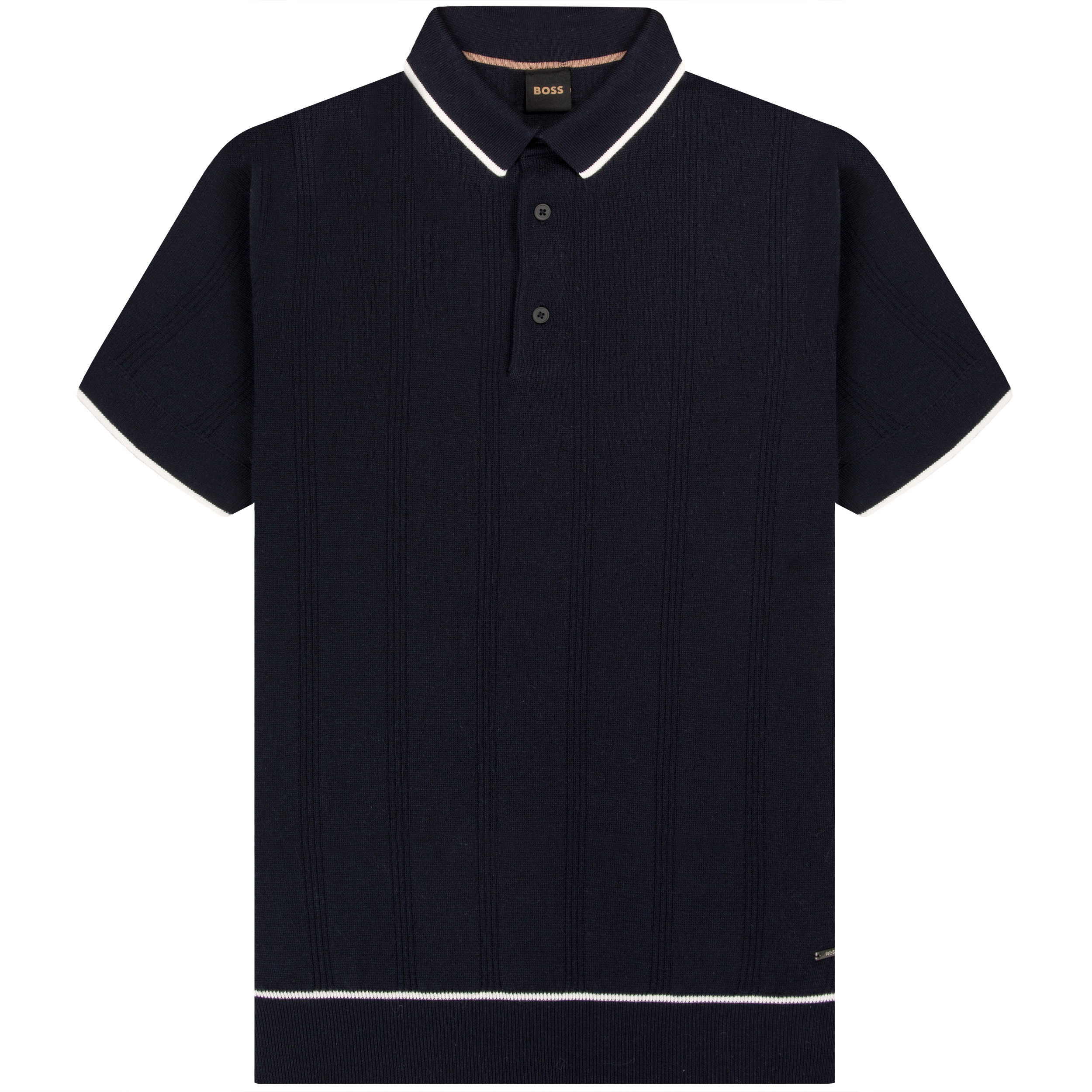 HUGO BOSS Silk And Cotton Knitted Polo Dark Blue