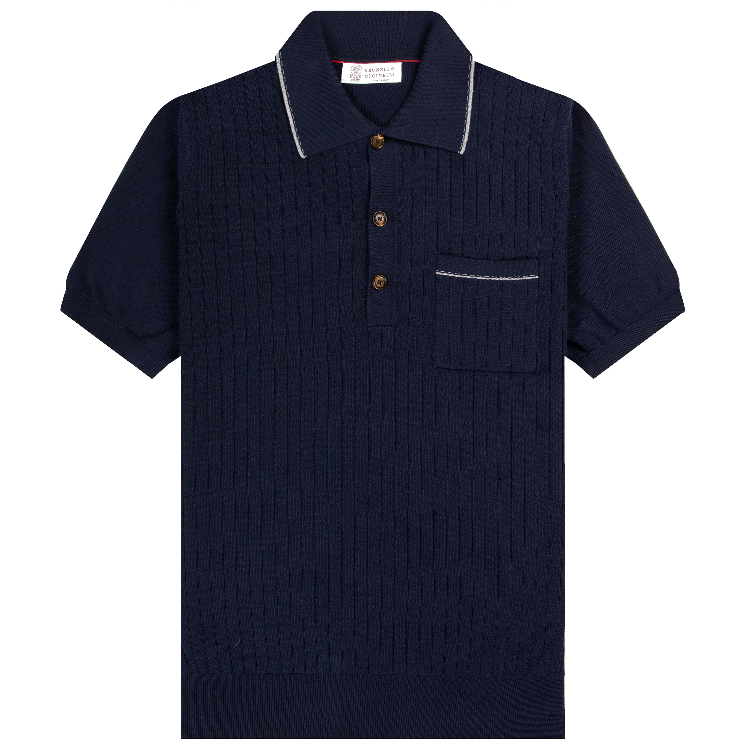 BRUNELLO CUCINELLI Trim Detailing Knitted Polo Shirt Navy