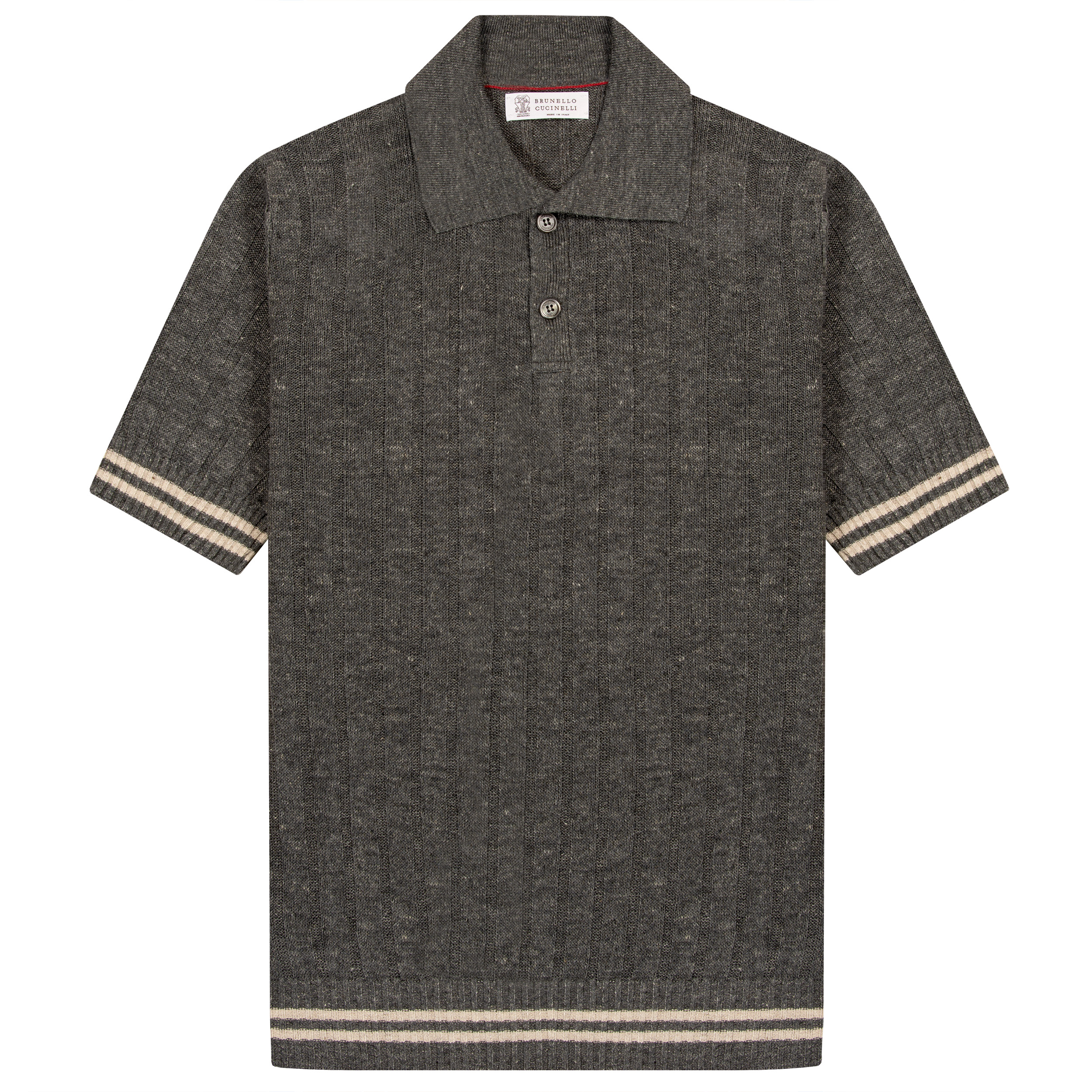 BRUNELLO CUCINELLI SS Striped Knitted Polo Charcoal