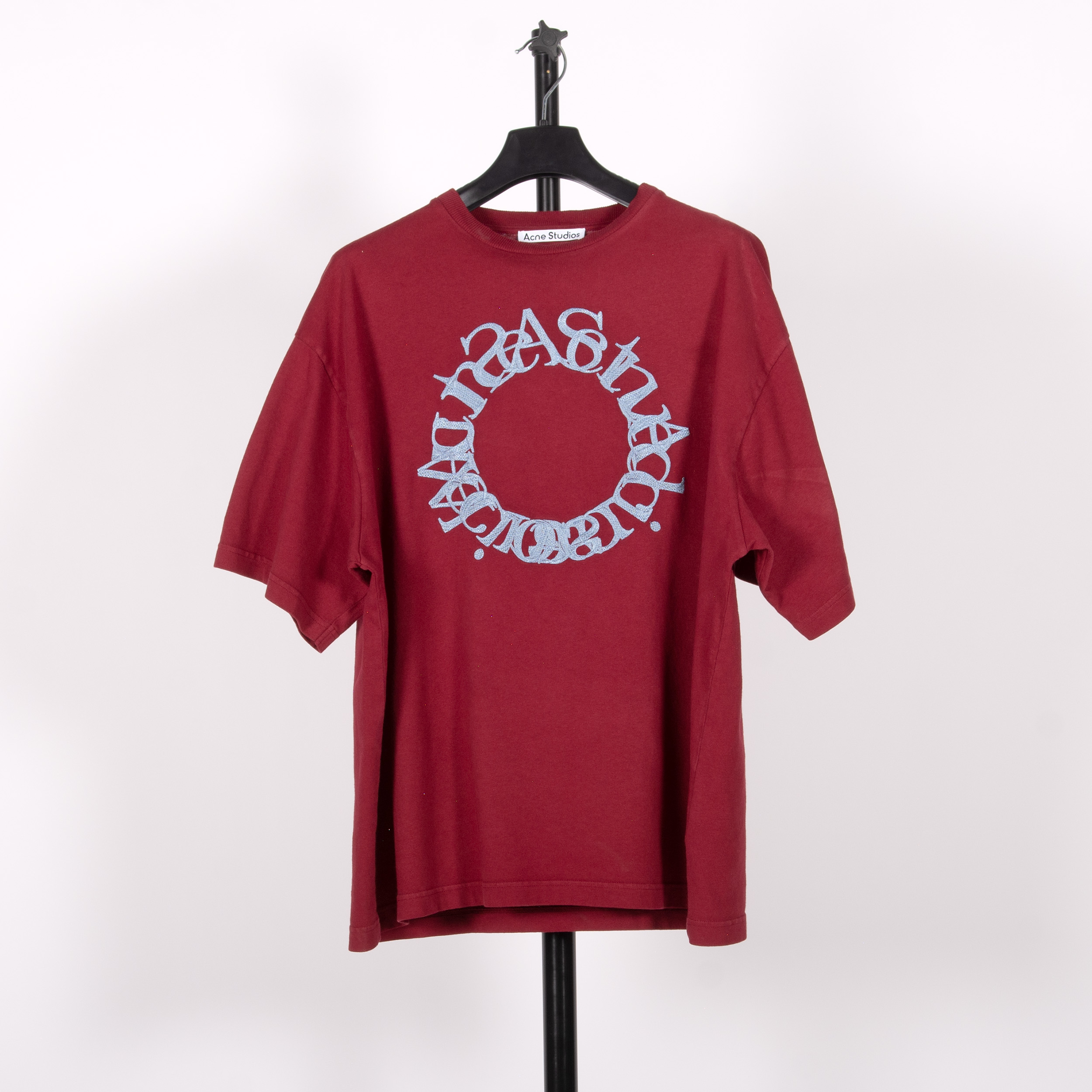 Acne Studios Embroided Text Logo T-Shirt Burgundy